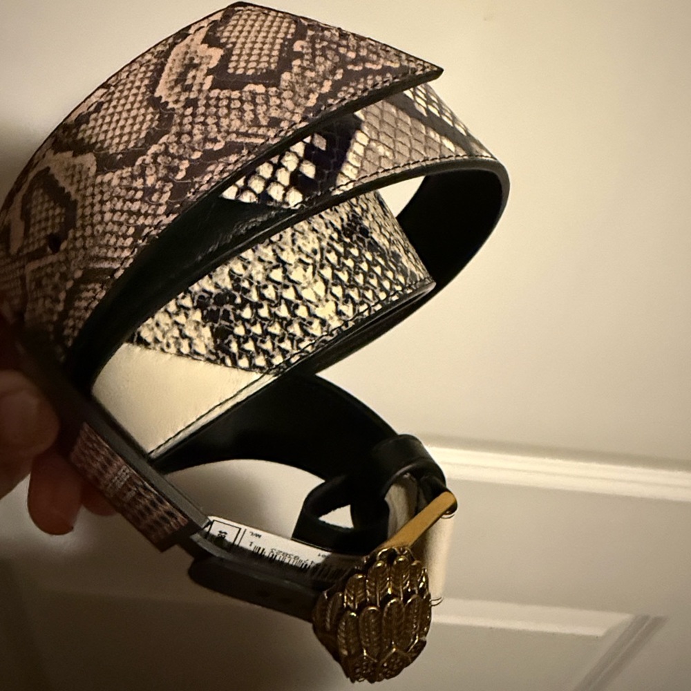New Kurt Geiger London Pieced Snakeskin Print Leather Belt M/L  new with tag